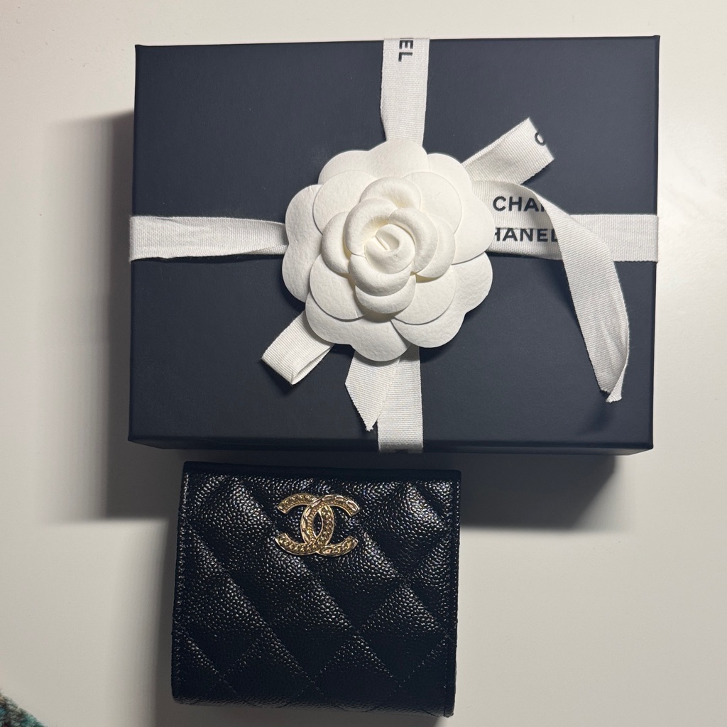 Chanel Black Quilted Wallet With Gold Logo